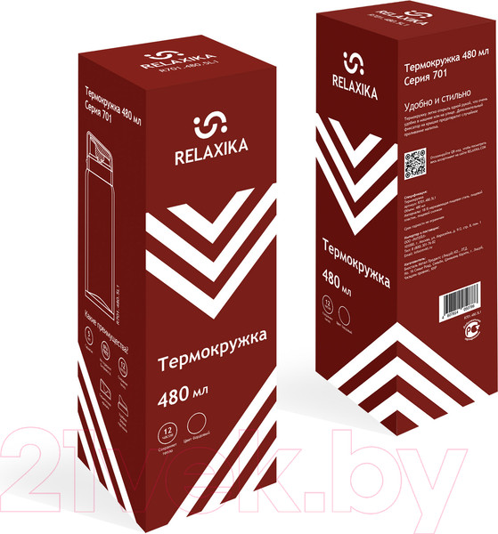 Изображение товара Термокружка Relaxika 701 (480мл, бордовый)