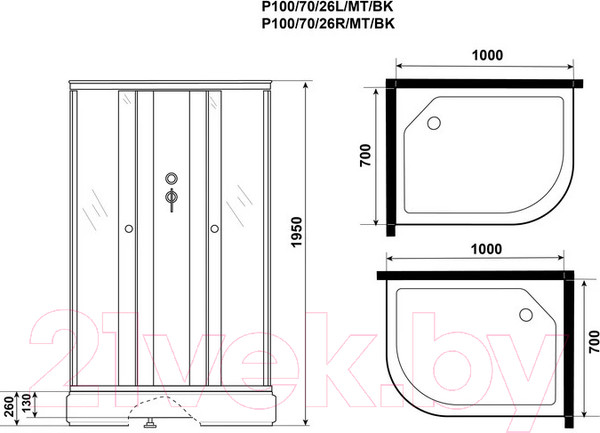 Изображение товара Душевая кабина Niagara Promo P100/70/26L/MT/BK 100x70x195