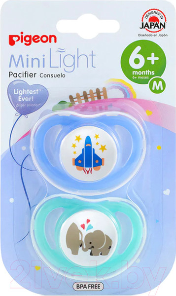 Изображение товара Набор пустышек Pigeon MiniLight Ракета и слоники 6+ мес / 78245 (M, 2шт)