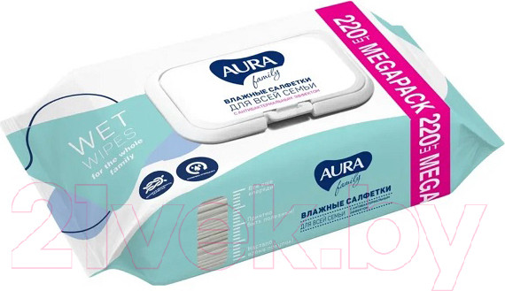 Изображение товара Влажные салфетки Aura Family для всей семьи (220шт)