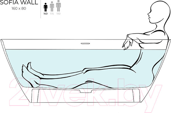 Изображение товара Ванна из искусственного мрамора Salini Sofia Wall 160x80 / 102517G (S-Sense, глянцевый)