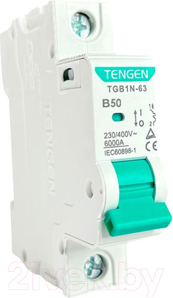 Изображение товара Выключатель автоматический Tengen TGB1N-63 1P 50A B 6kA 1M / TGB1N-63-1-50B