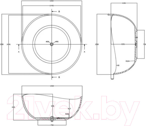 Изображение товара Ванна из полиэфирной смолы Abber Kristall AT9705 Opal  (коричневый)