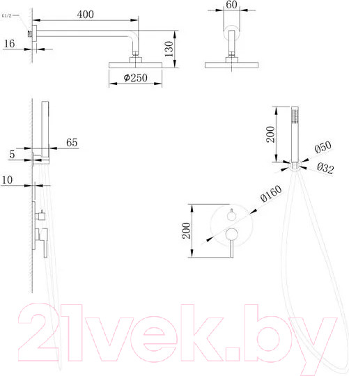 Изображение товара Душевая система со смесителем Abber Emotion AF8818B (черный матовый)