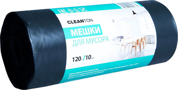 Изображение товара Пакеты для мусора Cleanton 120л 50мкм / 997203 (10шт, черный)