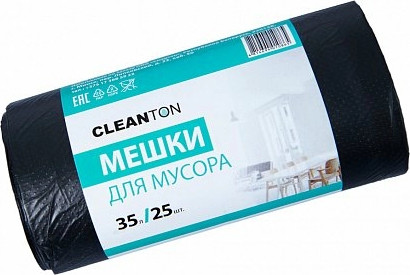 Изображение товара Пакеты для мусора Cleanton 35л 12мкм / 9080163 (25шт, черный)