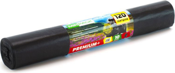 Изображение товара Пакеты для мусора Mirpack Premium+ 120л 40мкм / 9028295 (10шт, черный)