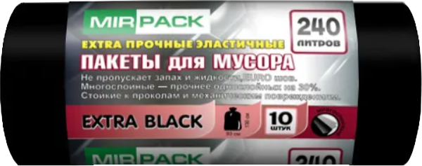 Изображение товара Пакеты для мусора Mirpack Extra 240л 55мкм / 9028299 (10шт, черный)