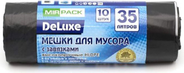 Изображение товара Пакеты для мусора Mirpack Deluxe 35л 35мкм / 9028272 (10шт, черный)