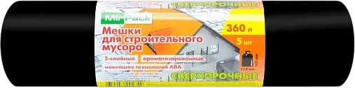 Изображение товара Пакеты для мусора Mirpack Стройка 360л 65мкм / 9054978 (5шт, черный)