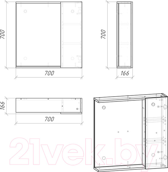 Изображение товара Шкаф с зеркалом для ванной Grossman Юнит 70 / 207011 (кадена лайт)