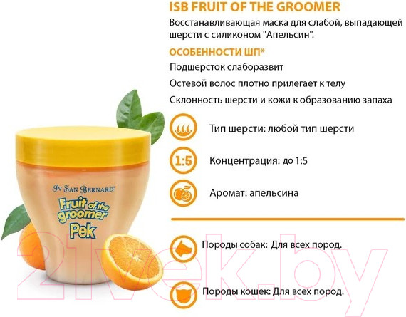 Изображение товара Маска для животных Iv San Bernard Fruit Of The Groomer Orange для слабой выпадающей шерсти (250мл)