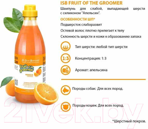 Изображение товара Шампунь для животных Iv San Bernard Fruit Of The Groomer Orange для слабой выпадающей шерсти (1л)