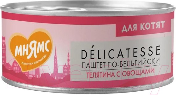 Изображение товара Влажный корм для кошек Мнямс Телятина с овощами для котят Паштет по-бельгийски / 176649 (100г)