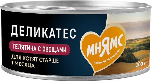 Изображение товара Влажный корм для кошек Мнямс Телятина с овощами для котят Паштет по-бельгийски / 176649 (100г)