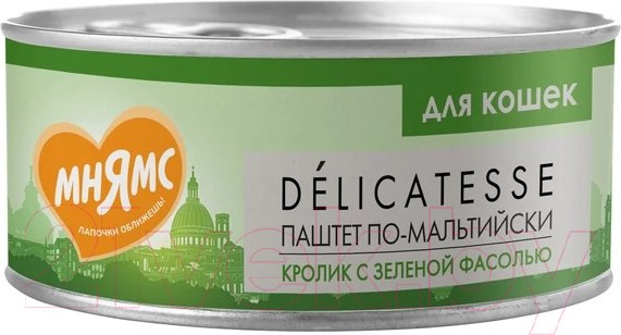 Изображение товара Влажный корм для кошек Мнямс Кролик с зеленой фасолью Паштет по-мальтийски / 176687 (100г)