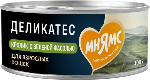 Изображение товара Влажный корм для кошек Мнямс Кролик с зеленой фасолью Паштет по-мальтийски / 176687 (100г)