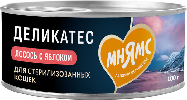 Изображение товара Влажный корм для кошек Мнямс Лосось с яблоком для стерил-х Паштет по-норвежски / 176694 (100мл)