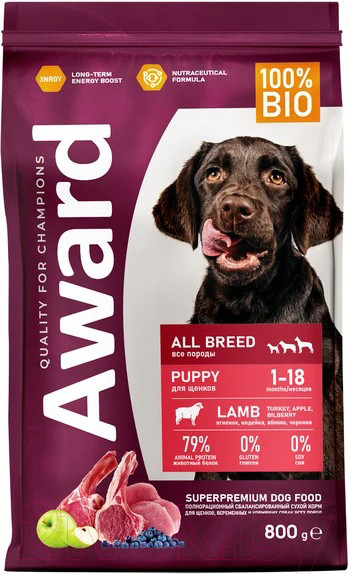 Изображение товара Сухой корм для собак Award Puppy All Breed с ягненком и индейкой / 7173365 (800 г)