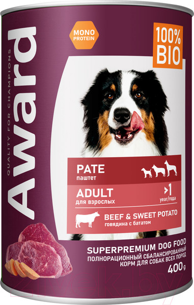 Изображение товара Влажный корм для собак Award Паштет из говядины с бататом / 2540379 (400г)