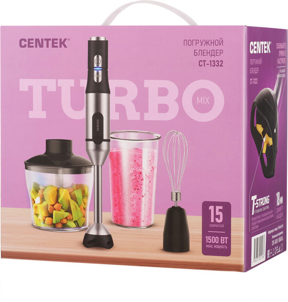 Изображение товара Блендер погружной Centek CT-1332 (черный/сталь)