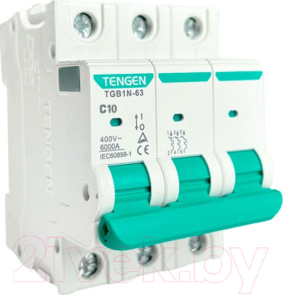 Изображение товара Выключатель автоматический Tengen TGB1N-63 3P 10A C 6kA 3M / TGB1N-63-3-10C