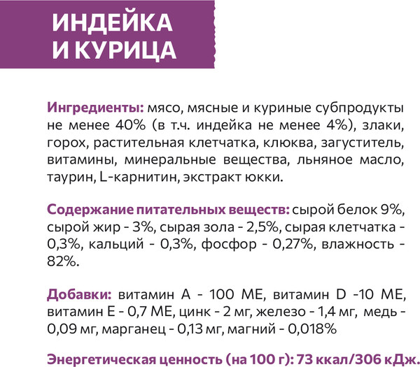 Изображение товара Влажный корм для кошек Sirius Для стерилизованных кошек с индейка и курица (85г)