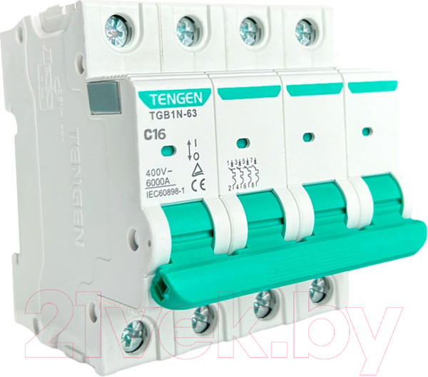 Изображение товара Выключатель автоматический Tengen TGB1N-63 4P 16A C 6kA 4M / TGB1N-63-4-16C