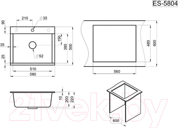Изображение товара Мойка кухонная GRANULA ES-5804 (базальт)