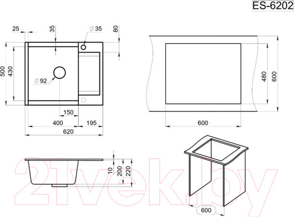 Изображение товара Мойка кухонная GRANULA ES-6202 (арктик)