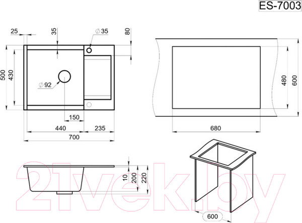 Изображение товара Мойка кухонная GRANULA ES-7003 (базальт)
