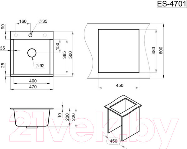 Изображение товара Мойка кухонная GRANULA ES-4701 (шварц)