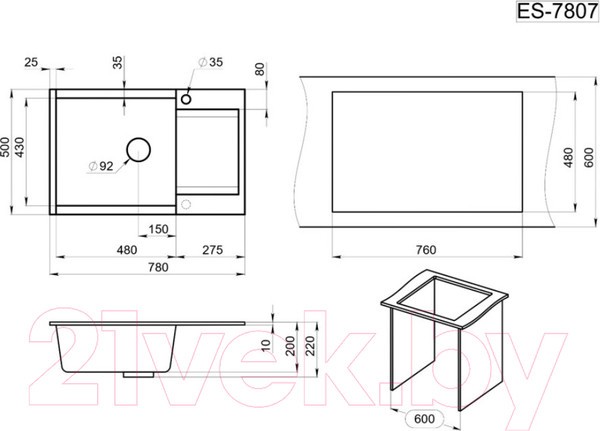 Изображение товара Мойка кухонная GRANULA ES-7807 (графит)