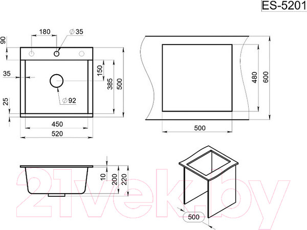 Изображение товара Мойка кухонная GRANULA ES-5201 (арктик)