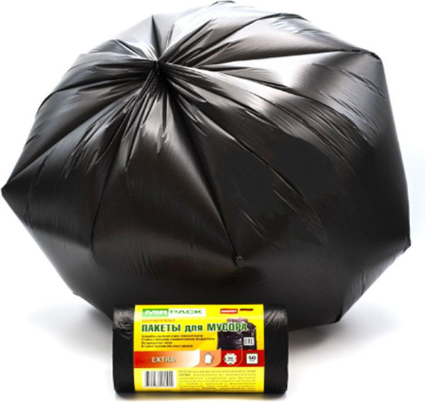 Изображение товара Пакеты для мусора Mirpack Extra 60л 12мкм / 9028283 (50шт, черный)