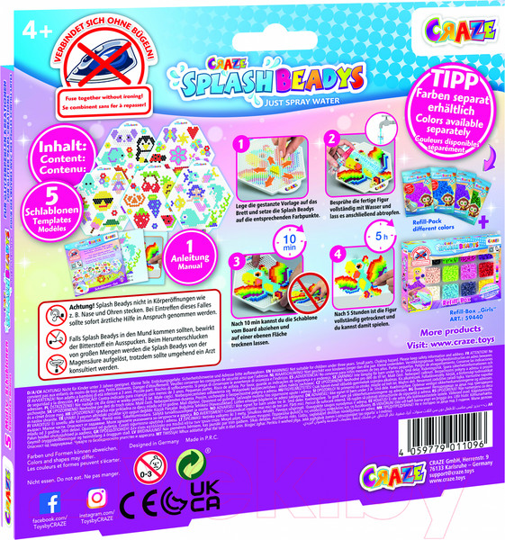 Изображение товара Развивающий игровой набор Craze Splash Beadys Набор трафаретов для аквамозаики / 11096