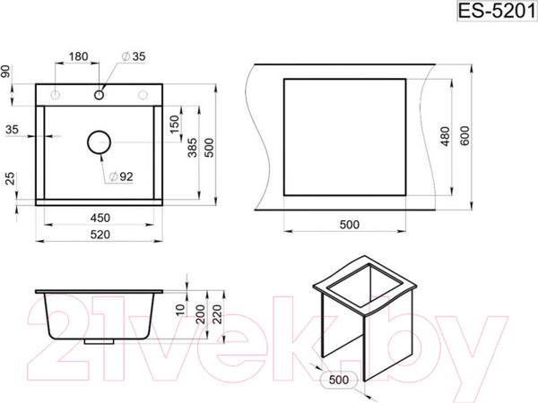 Изображение товара Мойка кухонная GRANULA ES-5201 (базальт)