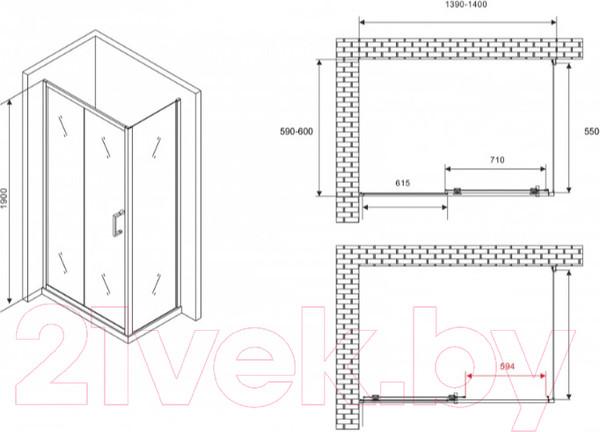 Изображение товара Душевой уголок Abber Schwarzer Diamant AG30140B5-S60B5