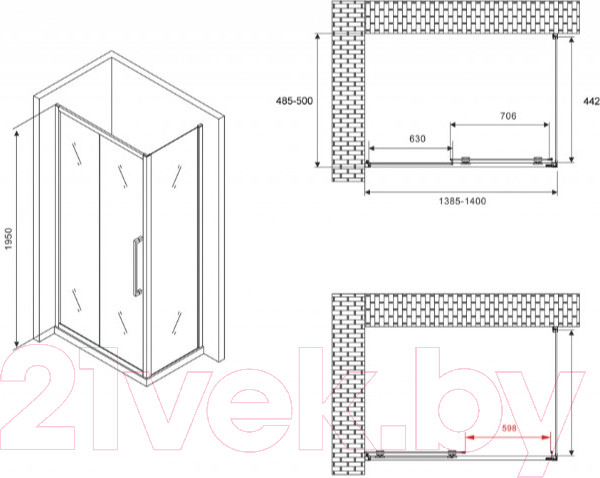 Изображение товара Душевой уголок Abber Schwarzer Diamant AG30140MH-S50M