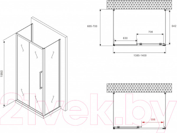 Изображение товара Душевой уголок Abber Schwarzer Diamant AG30140MH-S70M-S70M