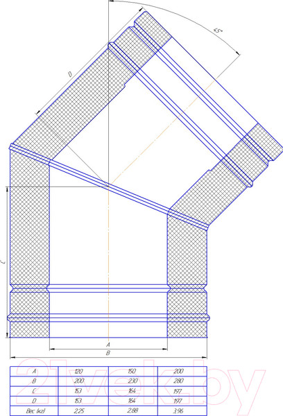 Изображение товара Поворот дымохода КПД 45 ф130х200