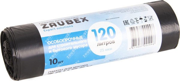 Изображение товара Пакеты для мусора Zaubex 120л 25мкм / 9109104 (10шт, черный)