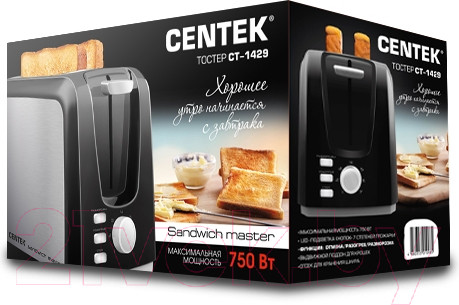 Изображение товара Тостер Centek СТ-1429 (черный/серебристый)