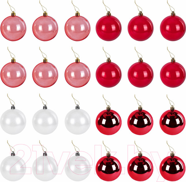 Изображение товара Набор шаров новогодних Золотая сказка Eden Colors / 591978 (24шт, красный/жемчужный)