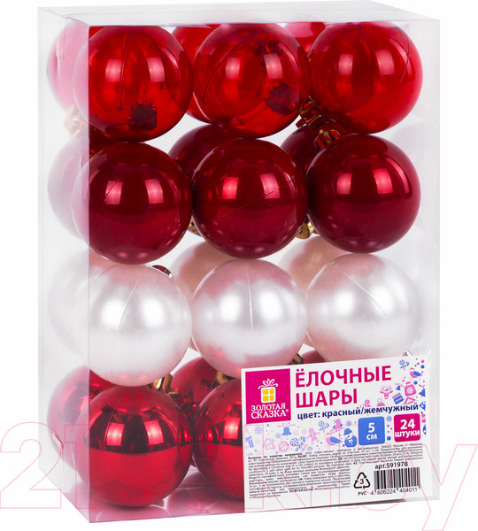 Изображение товара Набор шаров новогодних Золотая сказка Eden Colors / 591978 (24шт, красный/жемчужный)