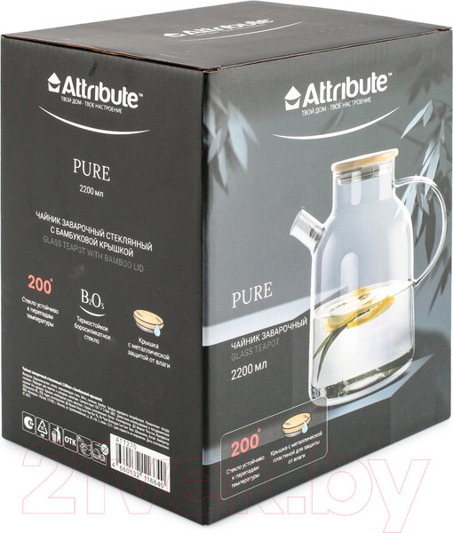 Изображение товара Заварочный чайник Attribute Pure с бамбуковой крышкой / ATT270 (2.2л)
