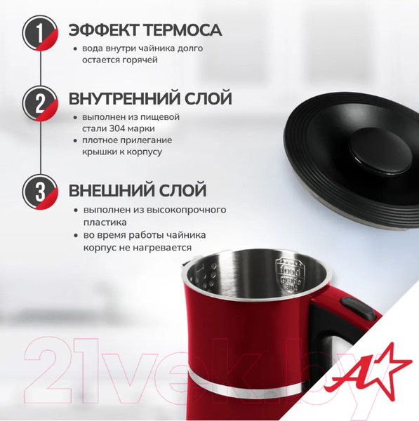 Изображение товара Электрочайник Atlanta ATH-2448 (бордовый)