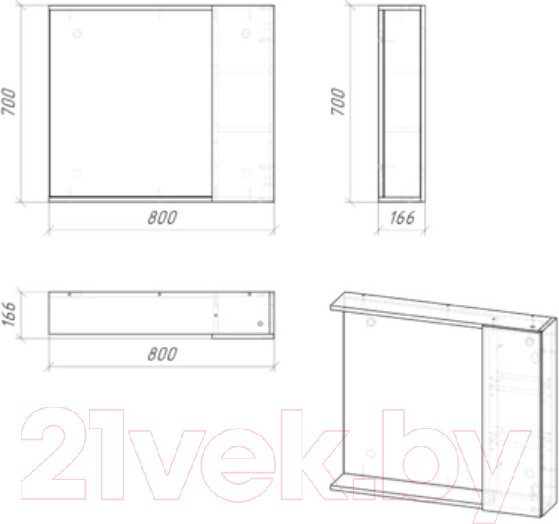 Изображение товара Шкаф с зеркалом для ванной Grossman Юнит 80 / 2080112 (кадена лайт)