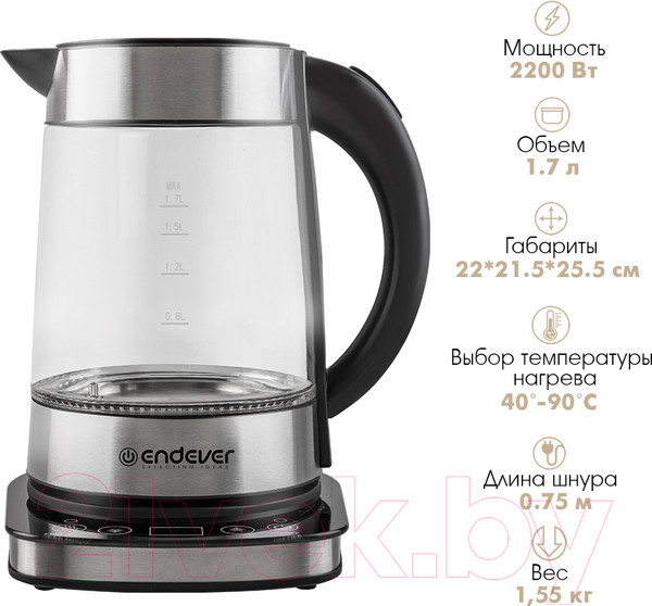 Изображение товара Электрочайник Endever Skyline KR-367G (черный/стальной)