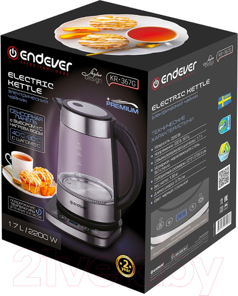 Изображение товара Электрочайник Endever Skyline KR-367G (черный/стальной)